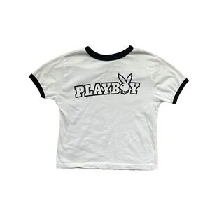 Playboy Baby Tee Small 100% Cotton Contrast Hem Y2k t-shirt Cropped Small